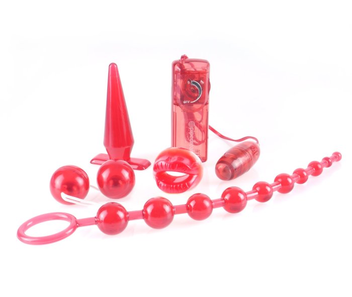 Set Deluxe Pipedream Extreme »Kinki Collection« 9 piese - Rosu - dimensiuni complete
