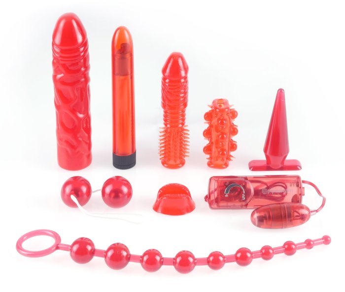 Set Deluxe Pipedream Extreme »Kinki Collection« 9 piese - Rosu - culoare si material