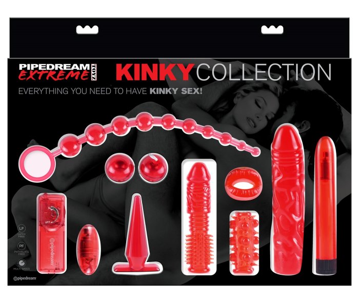 Set Deluxe Pipedream Extreme »Kinki Collection« 9 piese - Rosu - vedere frontala