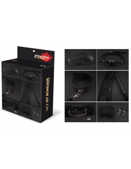 Set Bondage, kit pentru incepatori din piele neagra - vedere frontala