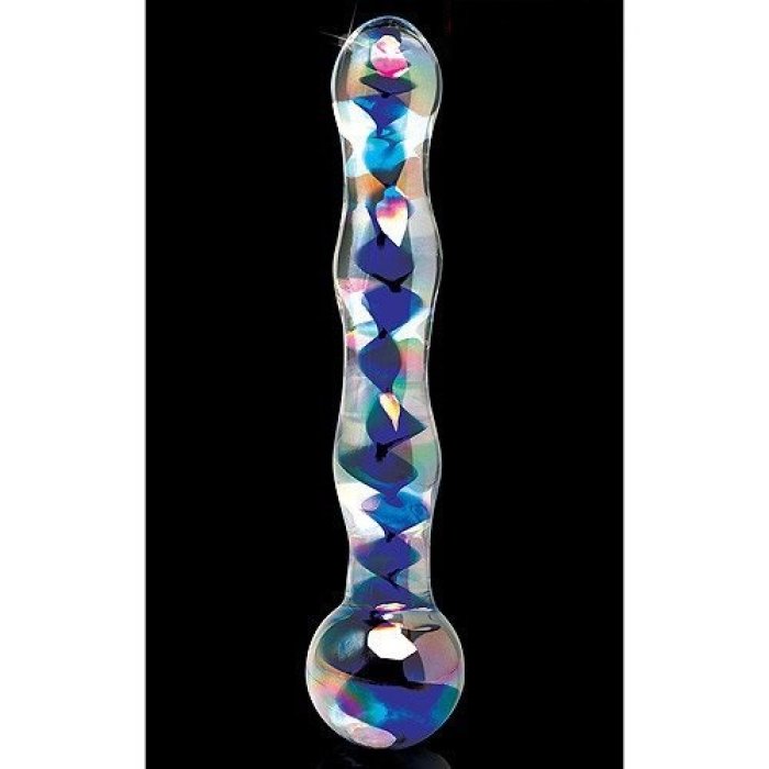 Dildo Sticla Icicles No 8 Albastru vedere laterala temperatura play forma penis