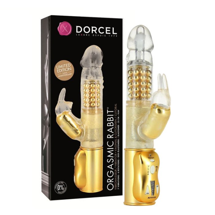 Vibrator DORCEL Orgasmic Rabbit, Gold, 7 Functii, 25 cm - vedere frontala