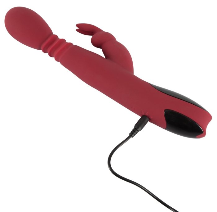 Vibrator Rabbit Rosu cu Rotatii, Vibratii, Incalzire si Lovitura de Ciocan - accesorii incluse