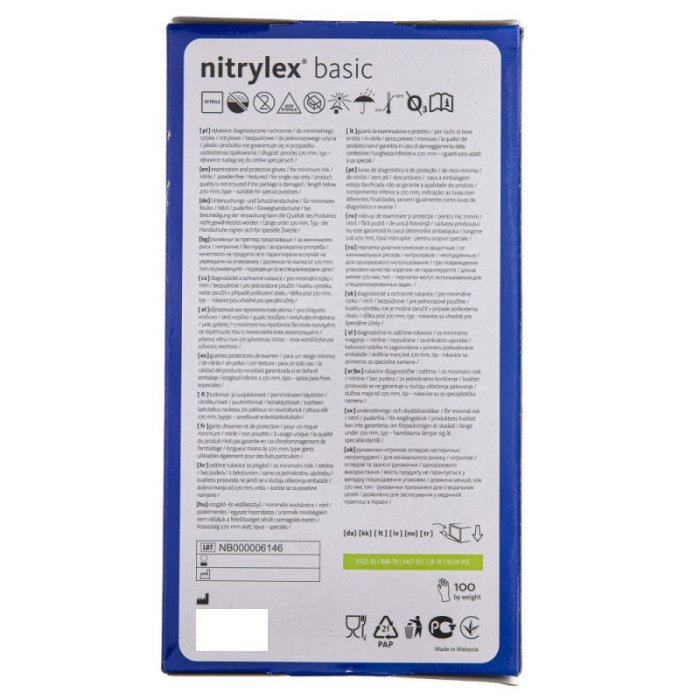 Manusi Examinare nitril, nepudrate, Nitrylex Basic, 100buc/cutie, marimea S, culoarea albastru