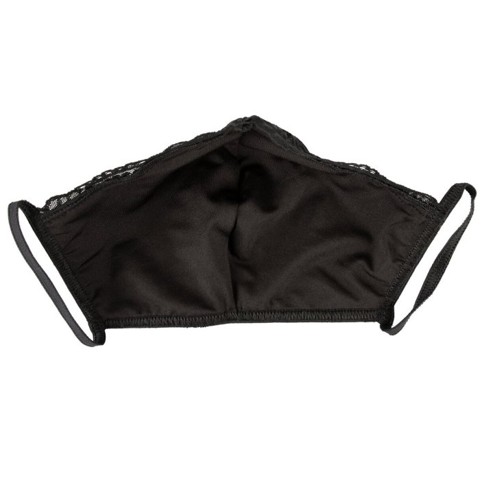Masca de protectie neagra cu dantela de calitate superioara, 2 straturi, Fashion, Reutilizabila# - dimensiuni complete
