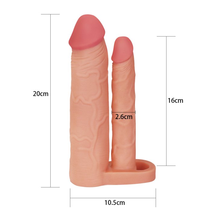 Prelungitor Penis Dublu Lovetoy »Double Pleasure Stimulation« 20 cm - Natural