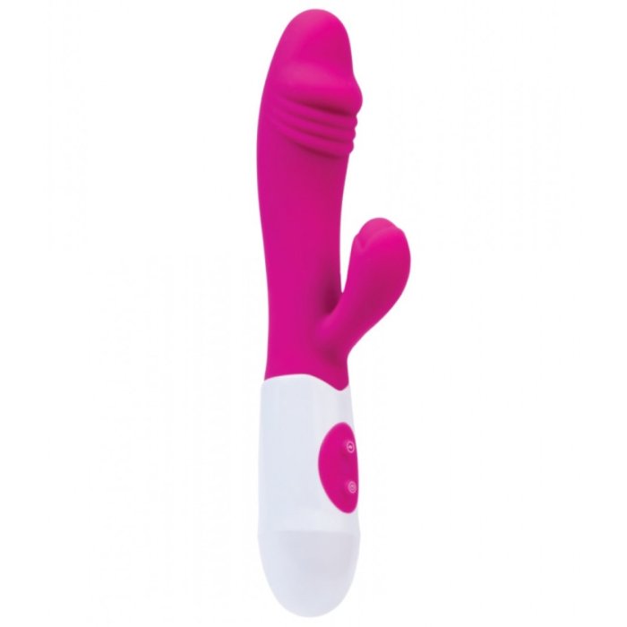 Vibrator Rabbit Silicon Area, Q-Toys, Roz, 10 viteze, 2 Motoare - detaliu design