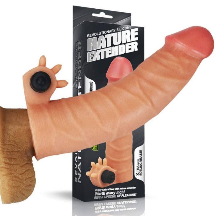 Prelungitor Penis cu Vibratii Lovetoy »Vibrating Silicone Extender« 18 cm - Natural