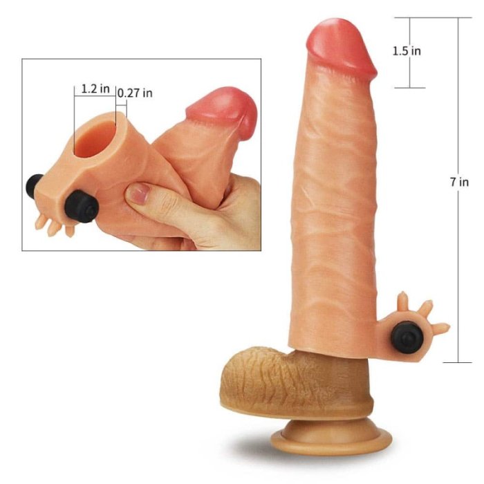 Prelungitor Penis cu Vibratii Lovetoy »Vibrating Silicone Extender« 18 cm - Natural