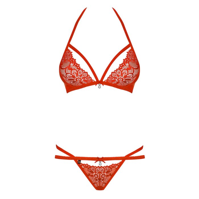 Set Lenjerie Sexy, Osessive, Rosu# - culoare si material