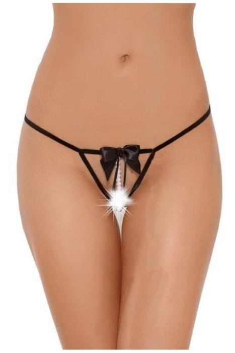 Bikini cu perle si decupaj, Softline, negru, S-L# - vedere frontala