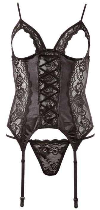 Set lenjerie sexy, Cottelli Collection, Negru, dantela# - vedere de ansamblu