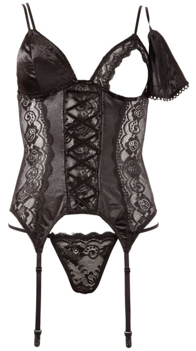 Set lenjerie sexy, Cottelli Collection, Negru, dantela# - detaliu ambalaj