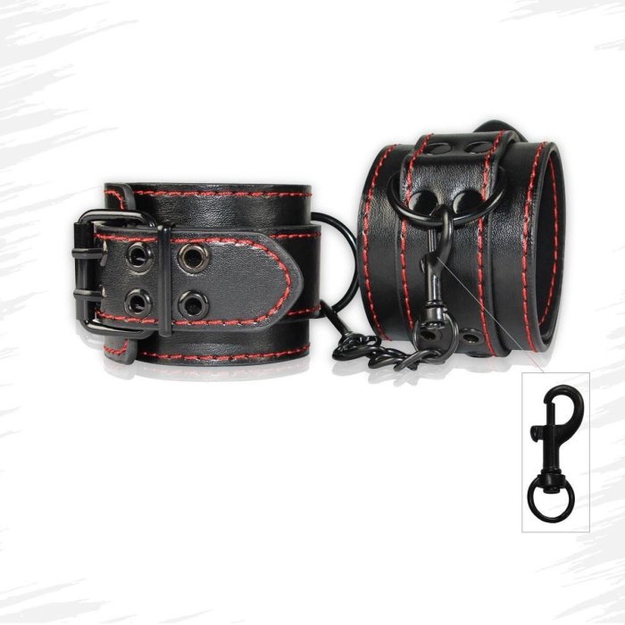 Catuse Fetish Bondage, piele neagra, cusaturi rosii - dimensiuni complete