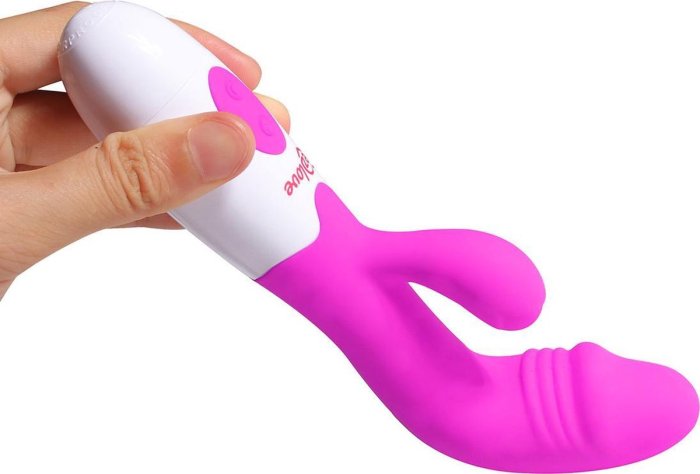 Vibrator Rabbit Silicon Area, Q-Toys, Roz, 10 viteze, 2 Motoare - vedere laterala
