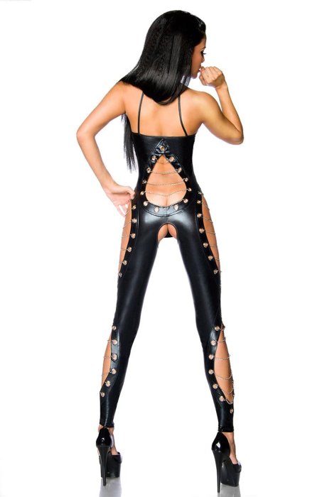 Salopeta Latex Look Overall Saresia - Negru
