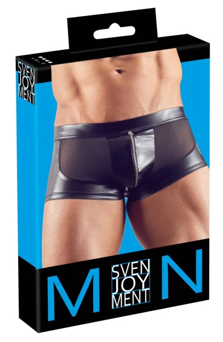 Boxeri Barbati Black Panther, Negru Wetlook Transparent# - detaliu finisaj