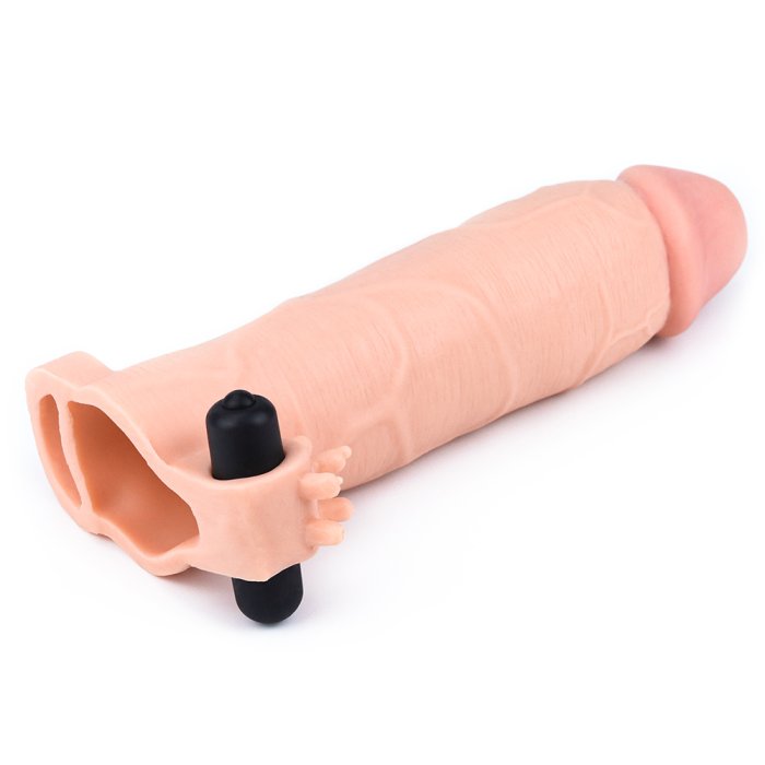 Prelungitor Penis Pleasure X-Tender 20 cm , cu vibrator [ + 7,62 cm ] - dimensiuni complete