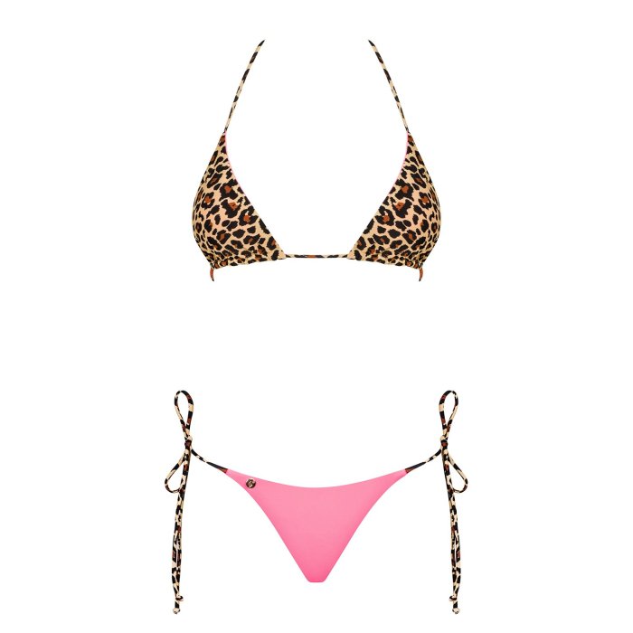 Costum de baie leopard-/corai, Bella Vista, Obsessive, 2 fete# - accesorii incluse