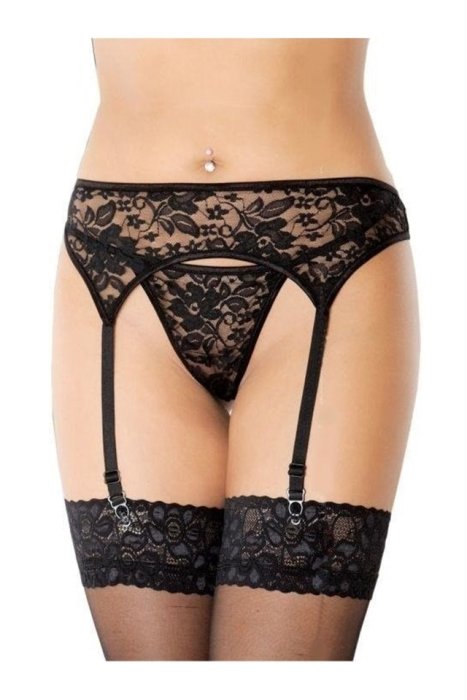 Set Portjartier si Bikini Softline - Negru - vedere frontala