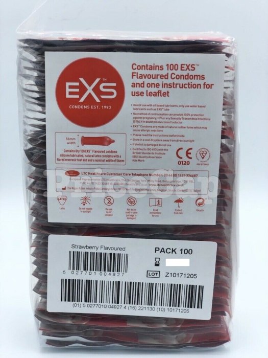 Prezervative cu Aroma si Gust de Capsuni - EXS, Strawberry - dimensiuni complete