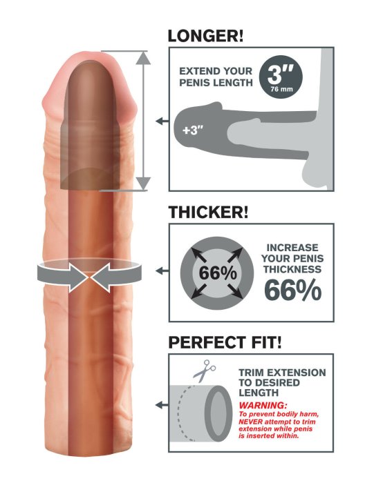 + 66% Fantasy X-Tensions Perfect 3" Extension Prelungitor Penis [ + 7,6 cm ] - culoare si material
