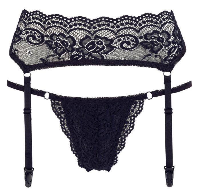 Set Portjartier cu Chiloti Cottelli Collection - Negru - culoare si material
