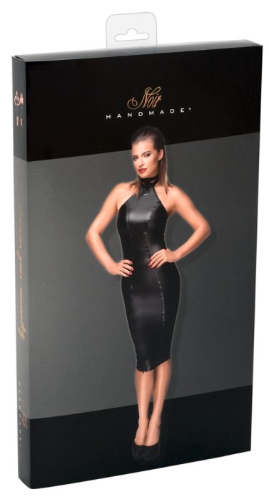 Rochie Neagra Leather Wetlook Noir Handmade - Negru