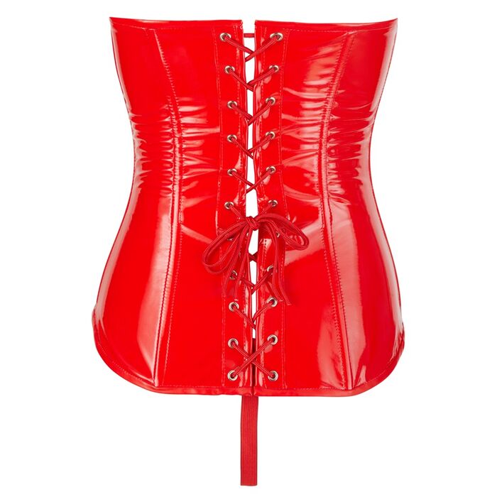Set Corset Latex si chilot Latex - Rosu - detaliu finisaj