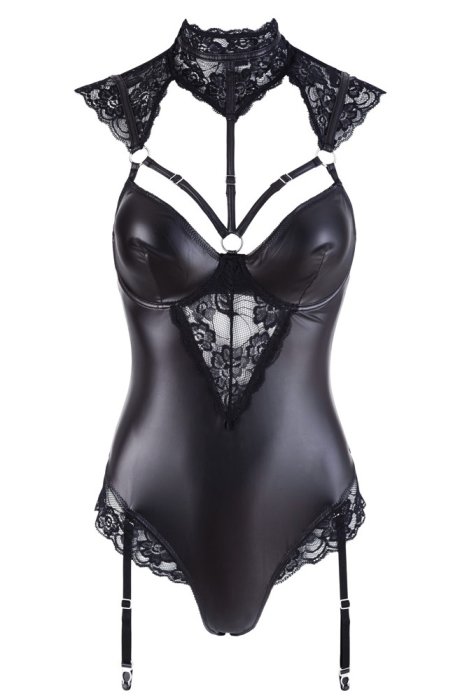 String Body Leather Look, dantela neagra, Luxury Donna Cotelli Collection