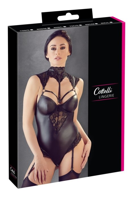String Body Leather Look, dantela neagra, Luxury Donna Cotelli Collection