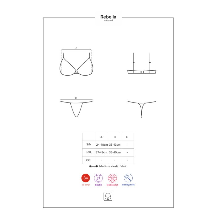 Set Lenjerie Intima Obsessive Redella - Negru - accesorii incluse