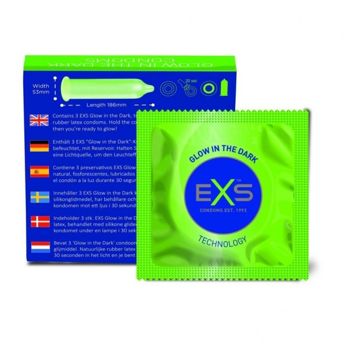 Prezervative Fluorescente EXS "Glow in the Dark" 3 Bucati##