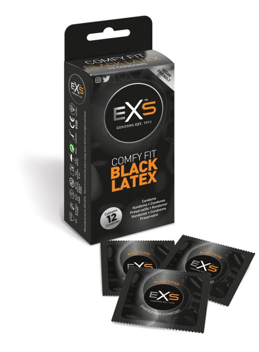 Prezervative negre, EXS Nano Comfy Fit, 12 buc - accesorii incluse