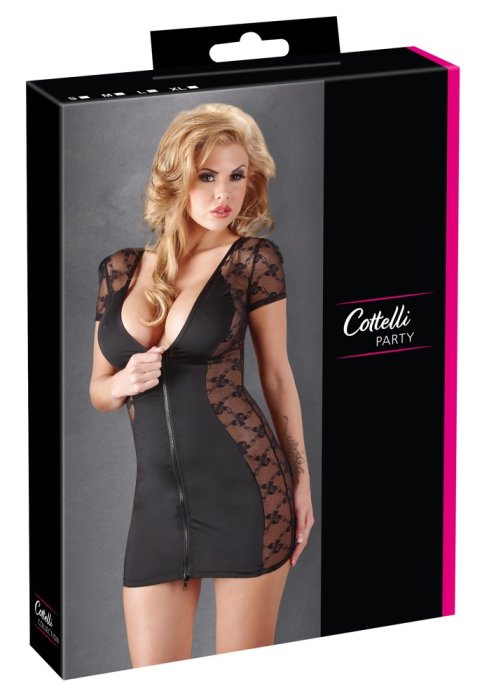 Rochie neagra cu insertii dantela, fermoar si decolteu adanc# - detaliu finisaj