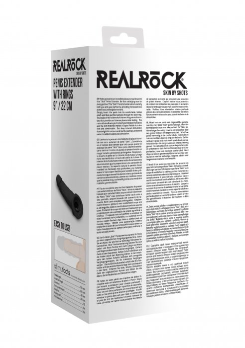 Prelungitor Penis Realrock »Penis Extender With Rings« 23 cm - Negru - detaliu ambalaj