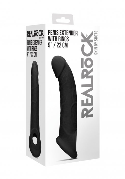 Prelungitor Penis Realrock »Penis Extender With Rings« 23 cm - Negru - vedere frontala
