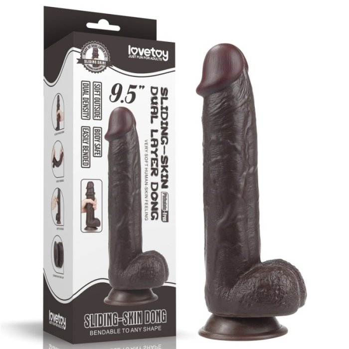 Dildo Realistic Lovetoy "Sliding Skin Dong 9,5" 24 cm - Negru##