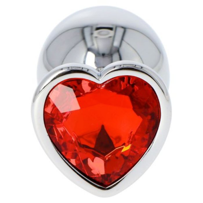 Plug anal metalic cu cristal rosu inima, vedere frontala directa