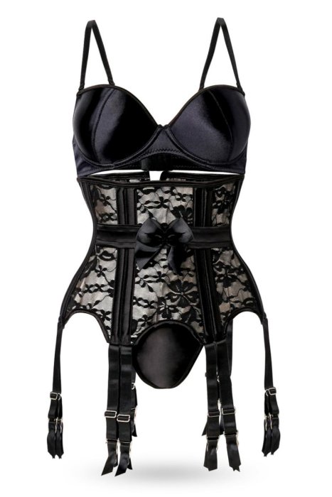 Set Corset 3 Piese Grey Velvet - Negru - detaliu design