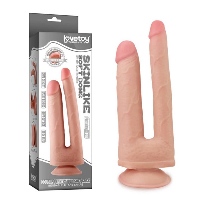 Dildo Dublu Lovetoy "Skinlike Soft" 22,35 cm - Natural