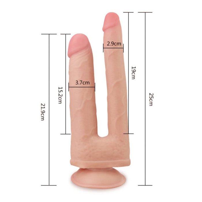 Dildo Dublu Lovetoy "Skinlike Soft" 22,35 cm - Natural##