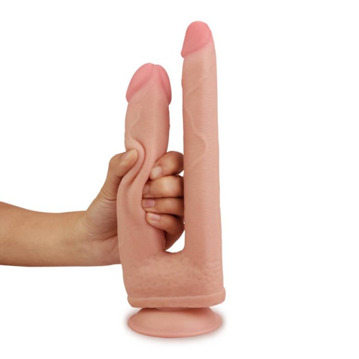Dildo Dublu Lovetoy "Skinlike Soft" 22,35 cm - Natural##