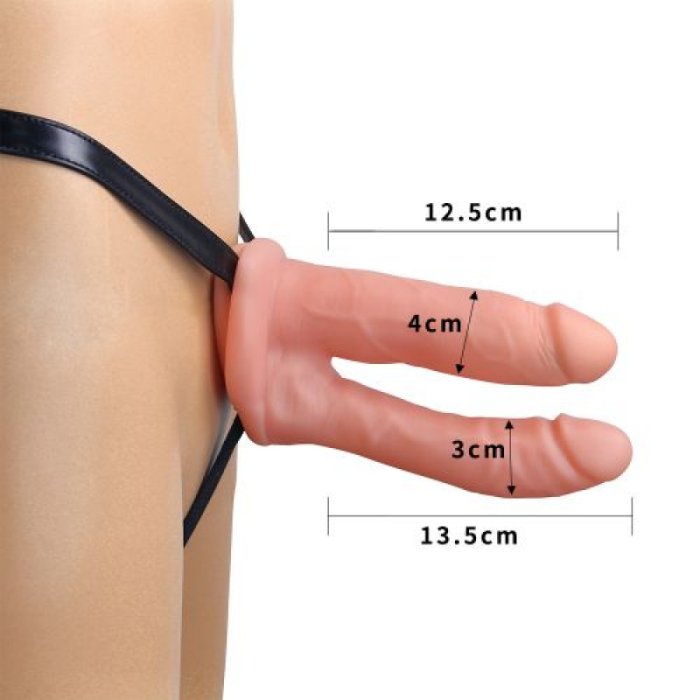 Strapon Unisex Lovetoy »Double Hollow« - Natural - vedere frontala
