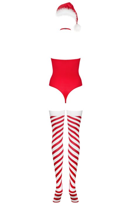 Costum Craciunita Obsessive "Kissmas Teddy Body" - Rosu## - accesorii incluse