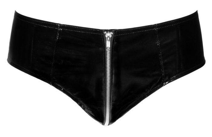Slip Latex Look, Vinil Briefs, negru lucios cu fermoar - culoare si material