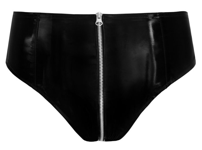 Slip Latex Look, Vinil Briefs, negru lucios cu fermoar - vedere laterala