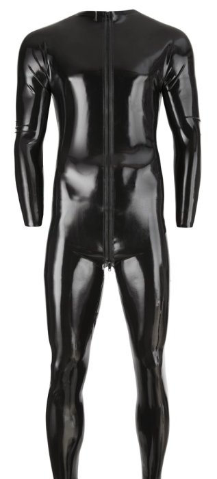 Salopeta Latex Barbati,jumpsuit cu fermoar,neagra