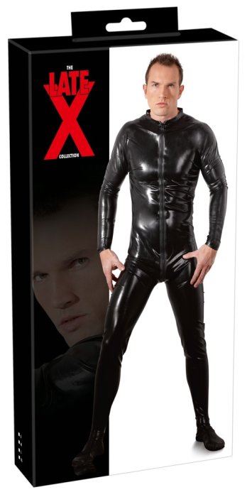 Salopeta Latex Barbati,jumpsuit cu fermoar,neagra