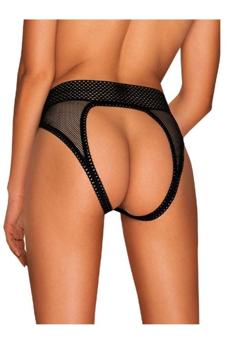Bikini plasa negru, Strapelie, deschisi la spate si in zona intima, Obsessive# - culoare si material